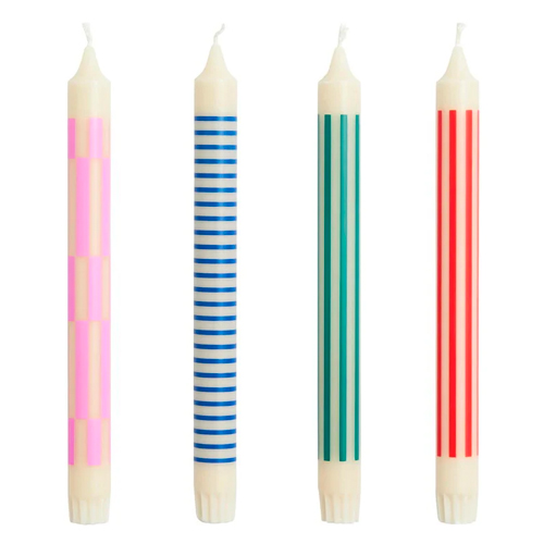 Pattern candles, set of 4, crisp mix