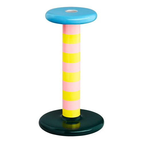 Pesa candle holder, high, pink - sulfur yellow stripe